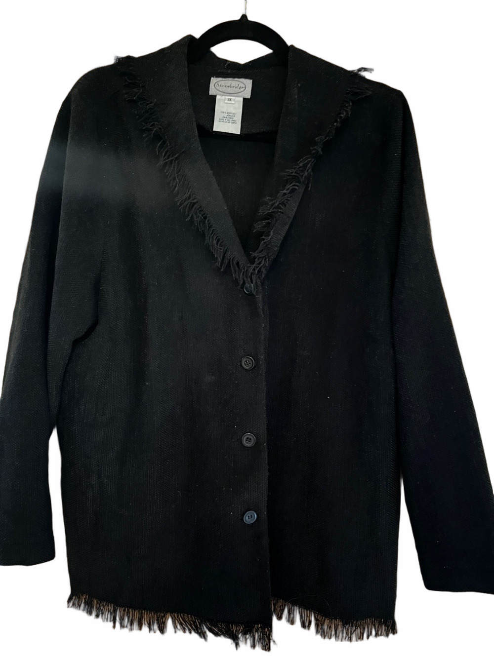 Stonebridge Black Fringed Shawl Collar Button Cardigan